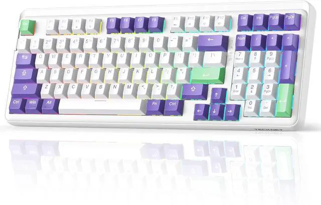Alt view image 2 of 7 - TECKNET Creamy Keyboard & Mouse Bundle: Tri-Mode Hot-Swappable 96% Mechanical Keyboard (RGB) + 3600DPI Ergonomic Wired Mouse, 3-Year Warranty for Win/Mac