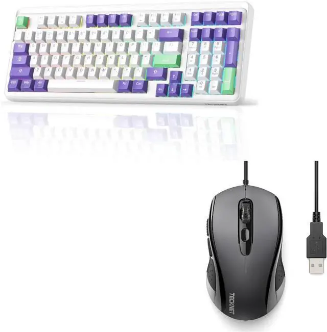 Main image of TECKNET Creamy Keyboard & Mouse Bundle: Tri-Mode Hot-Swappable 96% Mechanical Keyboard (RGB) + 3600DPI Ergonomic Wired Mouse, 3-Year Warranty for Win/Mac