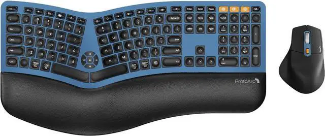 Main image of ProtoArc Ergonomic Wireless Keyboard Mouse, EKM01 Plus Full Size Ergo Bluetooth Keyboard Mouse Combo, Split Design, Wrist Rest, Multi-Device, Rechargeable, for Windows/Mac OS - Blue