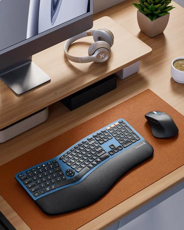 Alt view image 7 of 7 - ProtoArc Ergonomic Wireless Keyboard Mouse, EKM01 Plus Full Size Ergo Bluetooth Keyboard Mouse Combo, Split Design, Wrist Rest, Multi-Device, Rechargeable, for Windows/Mac OS - Blue