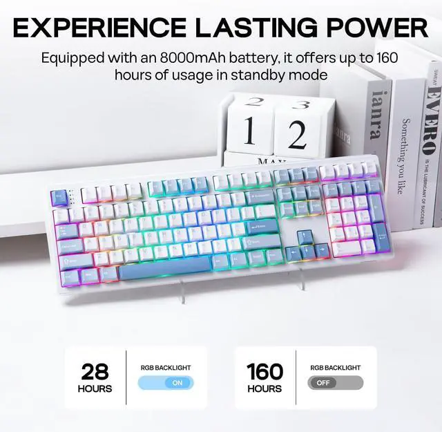 Alt view image 4 of 7 - EPOMAKER TH108 Full Size Mechanical Keyboard, Wireless Gaming Keyboard with 8000mAh Battery, Creamy Gasket, 108 Keys, Hot Swap, Custom Driver, RGB Backlight (Blue&White, Sea Salt Silent)