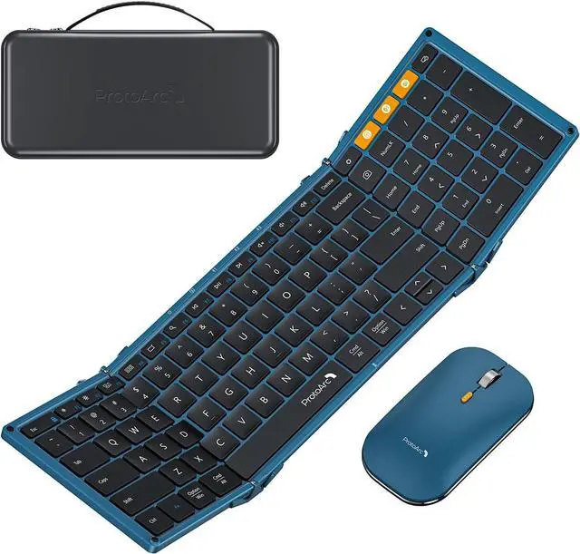 Main image of ProtoArc Foldable Keyboard and Mouse, XKM01 True Full-Size Folding Wireless Keyboard Mouse Combo for Business Travel, a Portable Office Suite On-The-Go, Compatible with Laptop iPad Tablet - Blue