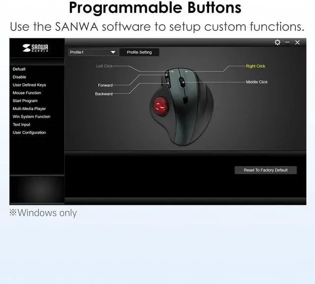 Alt view image 6 of 7 - SANWA Multi-Device Wireless Trackball Mouse and Keyboard with Touchpad, USB-A & Type-C Receiver, Programmable Silent Click Mouse, Rechargeable Keyboard, Compatible with Mac, Windows, Android, Black