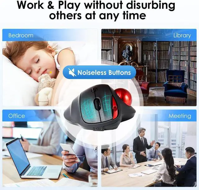 Alt view image 4 of 7 - SANWA Multi-Device Wireless Trackball Mouse and Keyboard with Touchpad, USB-A & Type-C Receiver, Programmable Silent Click Mouse, Rechargeable Keyboard, Compatible with Mac, Windows, Android, Black