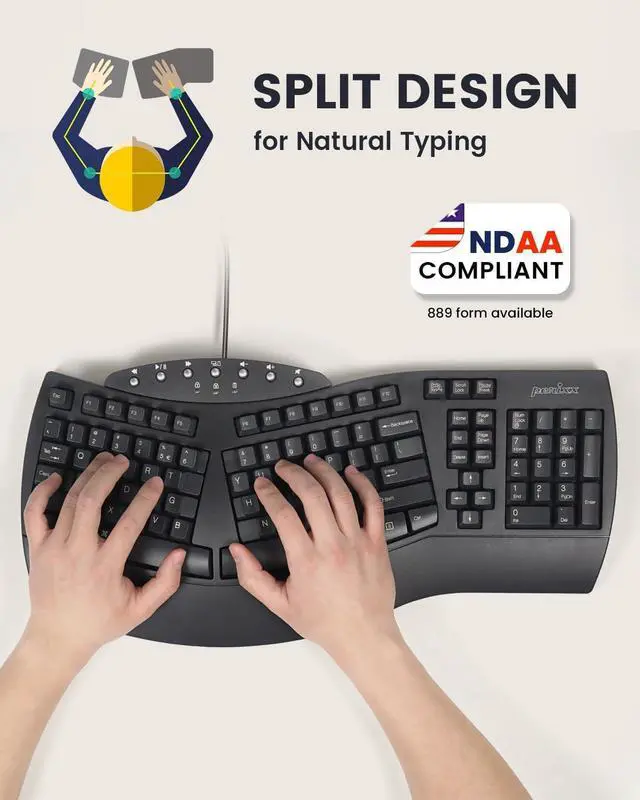 Alt view image 2 of 7 - Perixx PERIBOARD-512B Wired Ergonomic Keyboard - Split Keyboard, Wrist Rest, Natural Typing - Wired USB Connectivity - US English - Black