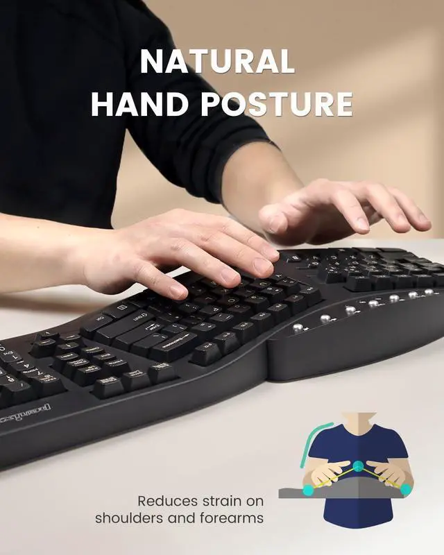Alt view image 3 of 7 - Perixx PERIBOARD-512B Wired Ergonomic Keyboard - Split Keyboard, Wrist Rest, Natural Typing - Wired USB Connectivity - US English - Black
