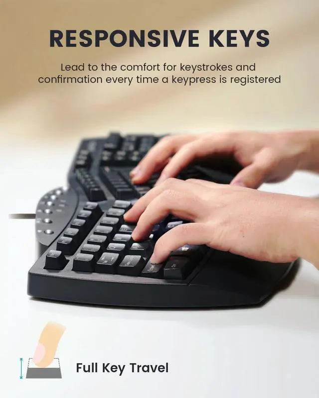 Alt view image 4 of 7 - Perixx PERIBOARD-512B Wired Ergonomic Keyboard - Split Keyboard, Wrist Rest, Natural Typing - Wired USB Connectivity - US English - Black