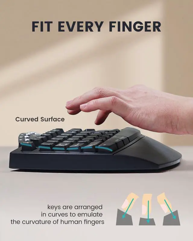 Alt view image 5 of 7 - Perixx PERIBOARD-512B Wired Ergonomic Keyboard - Split Keyboard, Wrist Rest, Natural Typing - Wired USB Connectivity - US English - Black
