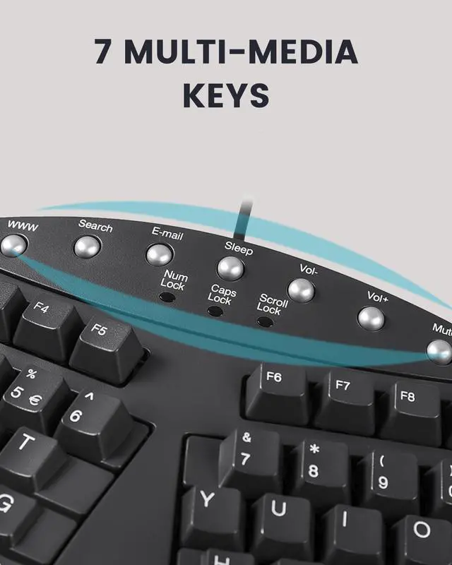 Alt view image 6 of 7 - Perixx PERIBOARD-512B Wired Ergonomic Keyboard - Split Keyboard, Wrist Rest, Natural Typing - Wired USB Connectivity - US English - Black
