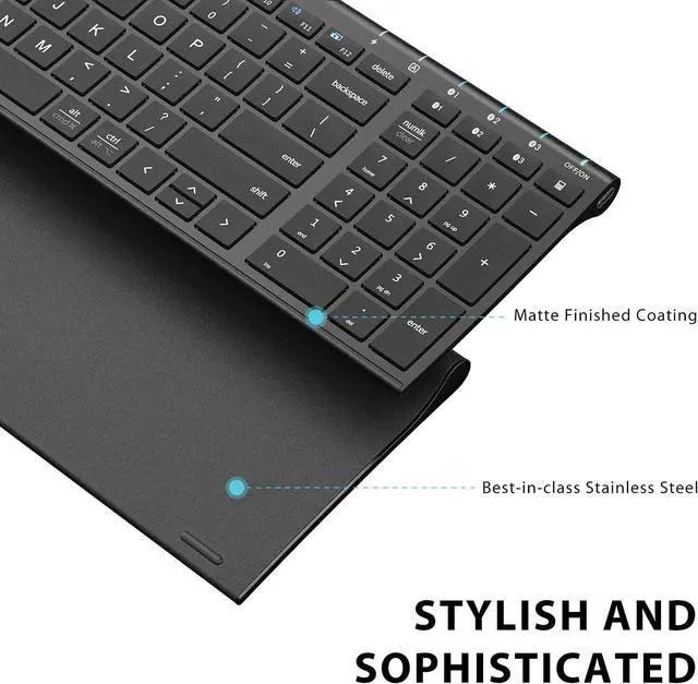 Alt view image 3 of 7 - iClever BK10 Bluetooth Keyboard, Universal Bluetooth 5.1 Wireless Keyboard with Number Pad, Ergonomic Design, Multi-Device Compatibility, Stable Connection for Mac, iPad, iPhone, Android, Windows