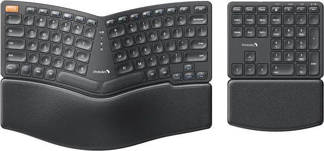 Main image of ProtoArc Wireless Ergonomic Keyboard, EK04 2.4GHz Wireless Ergo Keyboard with Separate Numeric Keypad, Split Design, Hard Wrist Rest, Rechargeable, for Windows PC/Laptop/Desktop