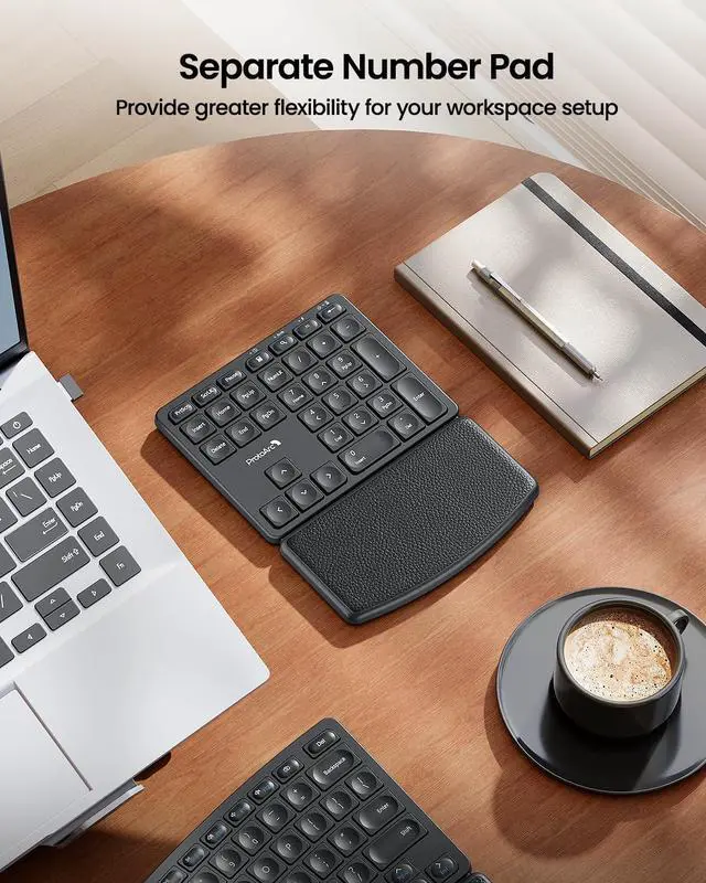 Alt view image 5 of 7 - ProtoArc Wireless Ergonomic Keyboard, EK04 2.4GHz Wireless Ergo Keyboard with Separate Numeric Keypad, Split Design, Hard Wrist Rest, Rechargeable, for Windows PC/Laptop/Desktop