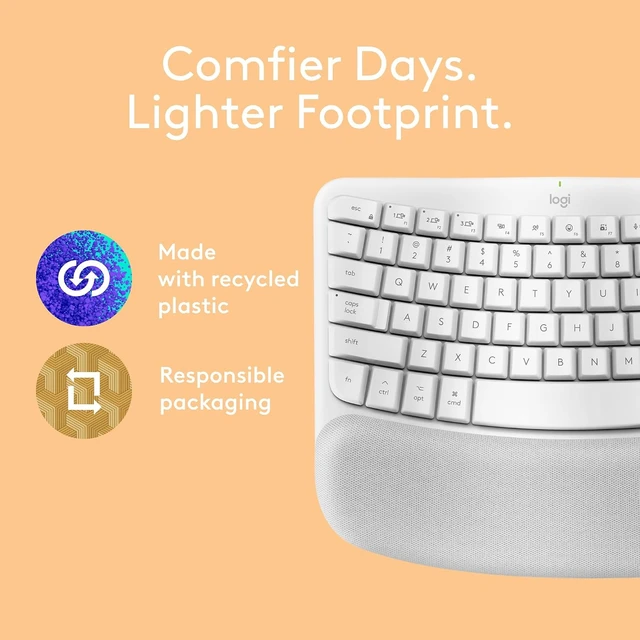 Alt view image 7 of 7 - Wave Keys Ergonomic Wireless Bluetooth Keyboard for Mac, Off White
