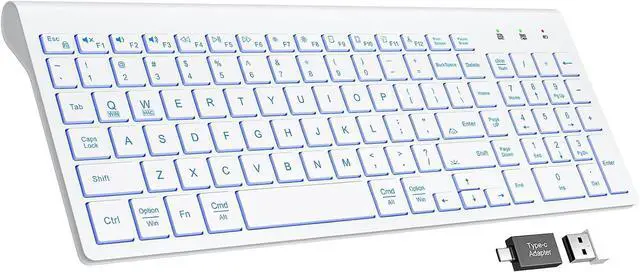 Main image of SABLUTE Wireless Keyboard with 7 Colored Backlits, Rechargeable Silent Compact Cordless Computer Keyboard with Low Profile Quiet Light Up Keys for Windows, PC, Linux, Chrome, Mac (White)