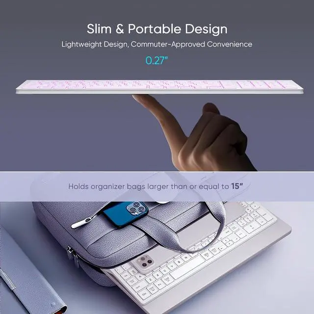 Alt view image 4 of 7 - SABLUTE Wireless Keyboard with 7 Colored Backlits, Rechargeable Silent Compact Cordless Computer Keyboard with Low Profile Quiet Light Up Keys for Windows, PC, Linux, Chrome, Mac (White)