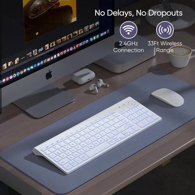 Alt view image 7 of 7 - SABLUTE Wireless Keyboard with 7 Colored Backlits, Rechargeable Silent Compact Cordless Computer Keyboard with Low Profile Quiet Light Up Keys for Windows, PC, Linux, Chrome, Mac (White)