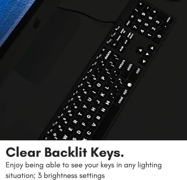 Alt view image 4 of 7 - Macally Wired Keyboard for Mac (USB C + A) - Large Print and Backlit for Apple - 107 Key Full Size Large Letters USB C Keyboard for MacBook Pro/Air, Mac mini, iMac