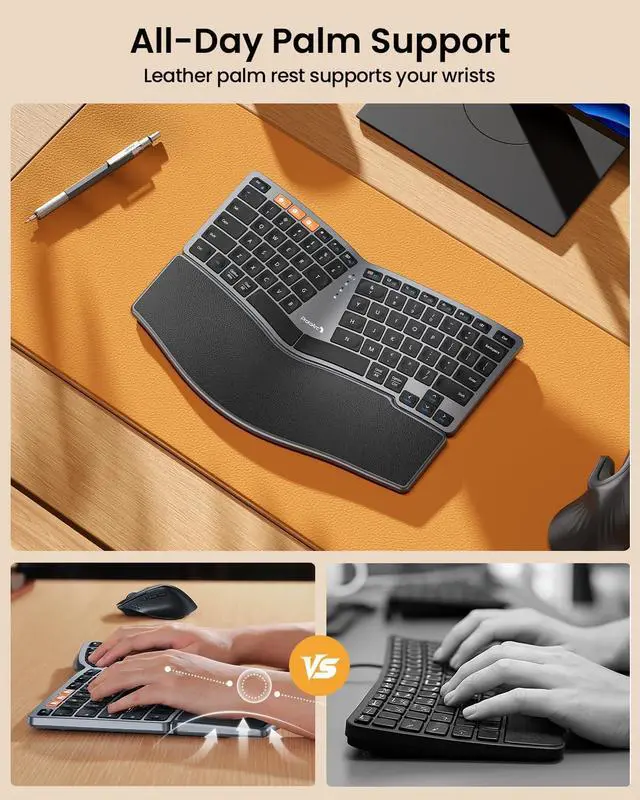 Alt view image 4 of 7 - ProtoArc Bluetooth Ergonomic Keyboard, EK04 Mini Compact Wireless Ergo Split Keyboard, 80 Keys, Bluetooth and USB, Palm Rest, Natural Typing, Rechargeable, Compatible with Windows/Mac/Android