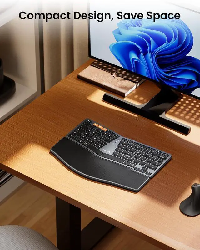Alt view image 7 of 7 - ProtoArc Bluetooth Ergonomic Keyboard, EK04 Mini Compact Wireless Ergo Split Keyboard, 80 Keys, Bluetooth and USB, Palm Rest, Natural Typing, Rechargeable, Compatible with Windows/Mac/Android