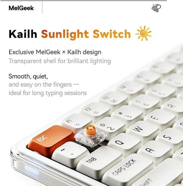 Alt view image 2 of 6 - MelGeek O2 Wireless Mechanical Quiet Keyboard for Work, 75% Compact Office Keyboard, Low Profile, with Hot-Swappable and Pre-lubed Linear Switches,Bluetooth/2.4 GHz/USB-C for Mac Windows Linux