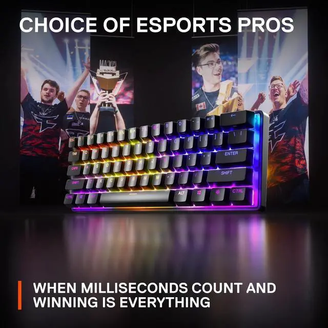 Alt view image 4 of 7 - SteelSeries Apex Pro Mini HyperMagnetic Gaming Keyboard  Adjustable Actuation  Compact 60% Form Factor  RGB  PBT Keycaps  USB-C