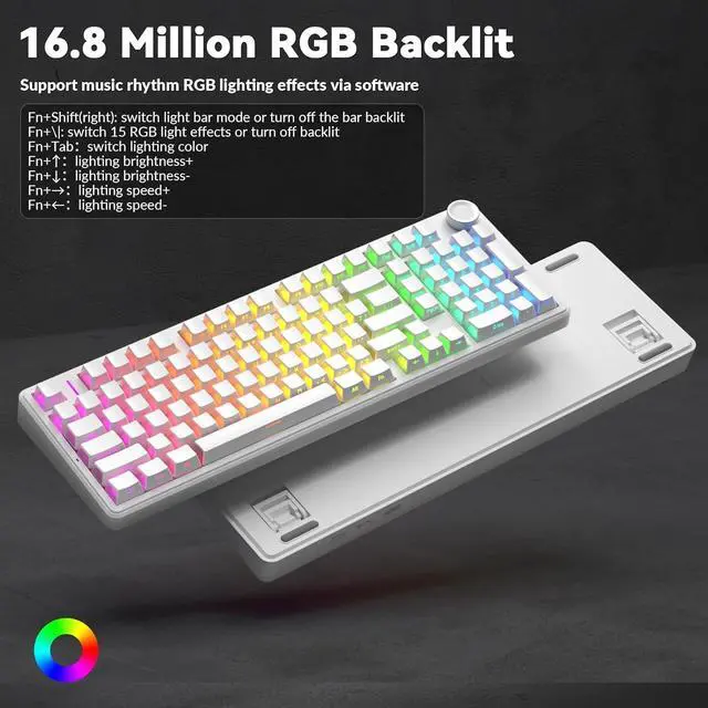 Alt view image 4 of 7 - AULA F99 Pro Wireless Mechanical Keyboard-Silent Version,BT5.0/2.4GHz/USB-C Hot Swappable Custom Keyboard,Gasket Structure,Pre-lubed Linear Switches RGB Backlit Computer Gaming Keyboards,White