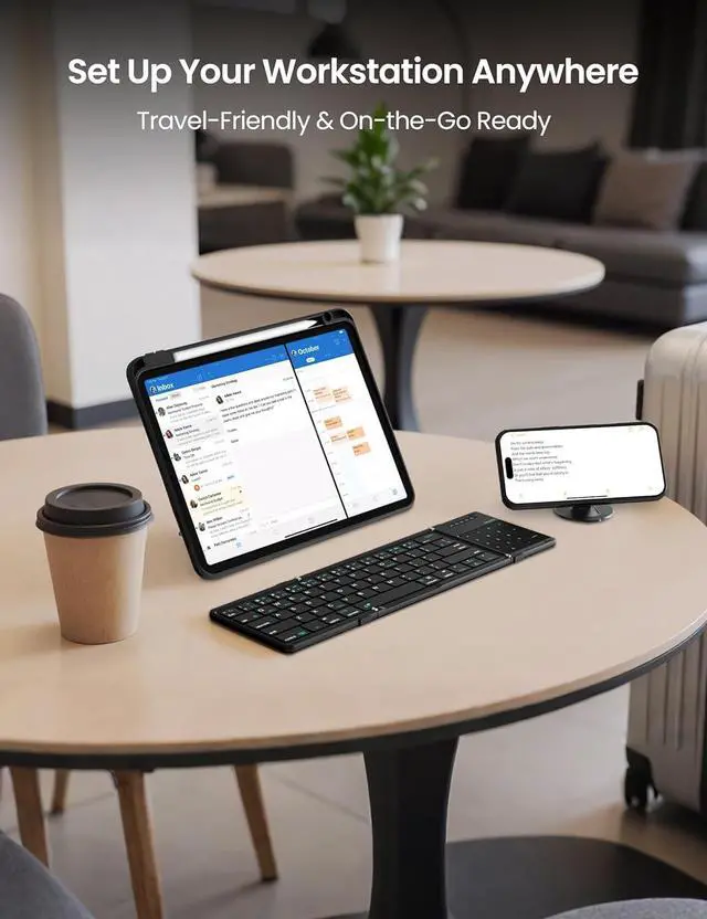 Alt view image 6 of 7 - Nillkin Foldable Travel Keyborad with Touchpad & Number Pad, Bluetooth Wireless Portable Folding Full Size Keyboard with Trackpad for PC Laptop iPad Tablets Smartphone, Silicone Leather Cover, Black