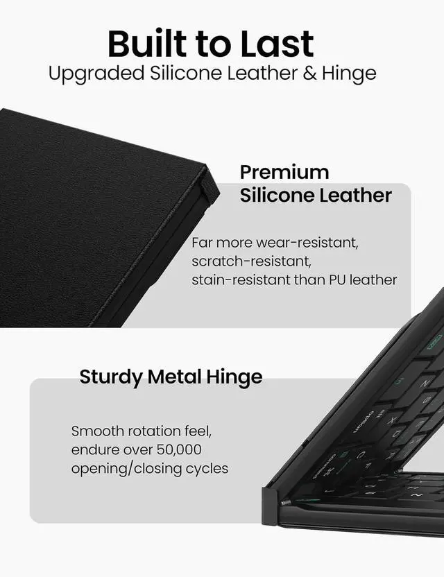 Alt view image 7 of 7 - Nillkin Foldable Travel Keyborad with Touchpad & Number Pad, Bluetooth Wireless Portable Folding Full Size Keyboard with Trackpad for PC Laptop iPad Tablets Smartphone, Silicone Leather Cover, Black