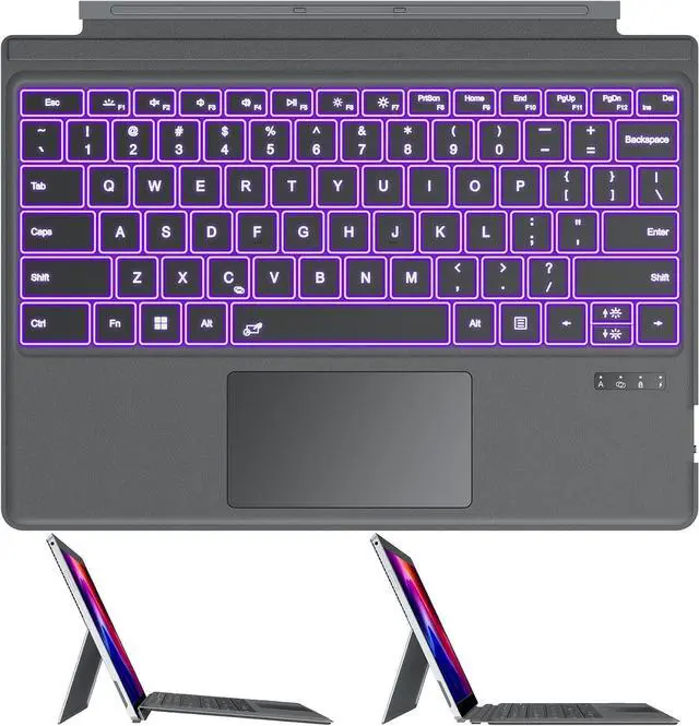 Main image of OMOTON Keyboard for Microsoft Surface Pro 7/7+/6/5/4/3, Wireless Bluetooth Connection, Ultra-Slim Keyboard Type Cover with Touchpad, 7 Colors Backlit and Rechargeable, Grey