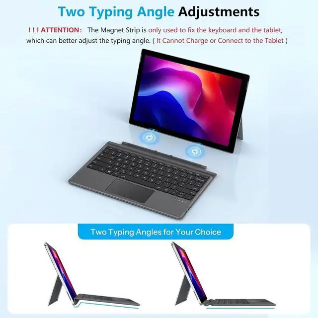 Alt view image 2 of 7 - OMOTON Keyboard for Microsoft Surface Pro 7/7+/6/5/4/3, Wireless Bluetooth Connection, Ultra-Slim Keyboard Type Cover with Touchpad, 7 Colors Backlit and Rechargeable, Grey