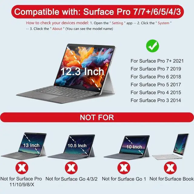 Alt view image 3 of 7 - OMOTON Keyboard for Microsoft Surface Pro 7/7+/6/5/4/3, Wireless Bluetooth Connection, Ultra-Slim Keyboard Type Cover with Touchpad, 7 Colors Backlit and Rechargeable, Grey