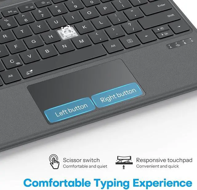 Alt view image 5 of 7 - OMOTON Keyboard for Microsoft Surface Pro 7/7+/6/5/4/3, Wireless Bluetooth Connection, Ultra-Slim Keyboard Type Cover with Touchpad, 7 Colors Backlit and Rechargeable, Grey