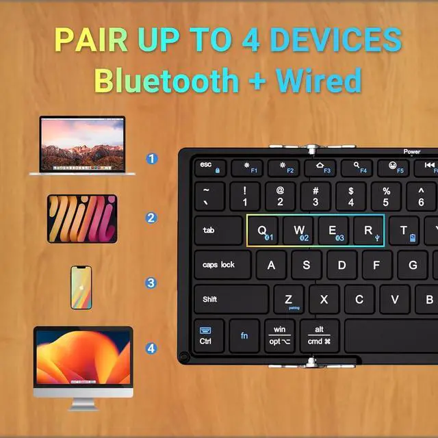 Alt view image 2 of 7 - iClever Foldable Bluetooth Keyboard, BK05S Folding Wireless Portable Keyboard, Pair Up to 4 Devices, USB-C Rechargeable, Slim and Compact for iPad, Mac, Laptop, Smartphone, Tablet, PC