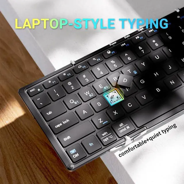 Alt view image 3 of 7 - iClever Foldable Bluetooth Keyboard, BK05S Folding Wireless Portable Keyboard, Pair Up to 4 Devices, USB-C Rechargeable, Slim and Compact for iPad, Mac, Laptop, Smartphone, Tablet, PC