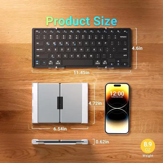 Alt view image 6 of 7 - iClever Foldable Bluetooth Keyboard, BK05S Folding Wireless Portable Keyboard, Pair Up to 4 Devices, USB-C Rechargeable, Slim and Compact for iPad, Mac, Laptop, Smartphone, Tablet, PC