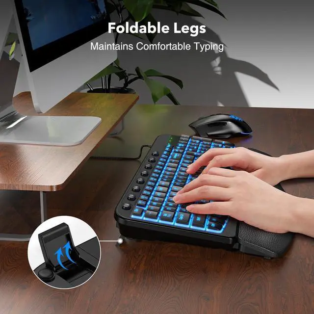 Alt view image 2 of 6 - SABLUTE Ergonomic Keyboard Wired with Cushioned Wrist & Palm Rest, Backlit Computer Keyboards with 7-Color Adjustable Backlight, Comfortable Natural Wave Keys for Windows/Mac, Desktop Laptop
