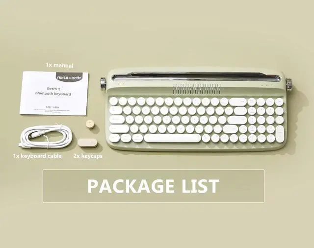 Alt view image 7 of 7 - YUNZII Upgraded Wireless Keyboard, Retro Typewriter Style with Integrated Stand, USB-C/Bluetooth with Cute Round Keycaps for Multi Device for Win/Mac (B309, Sweet Mint)