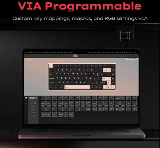 Alt view image 7 of 7 - IQUNIX MQ80 Low Profile Mechanical Keyboard for Work and Gaming Tri Mode Wireless Wired CNC Aluminum Hot Swappable RGB Backlit Long Battery Life VIA Support (Black)