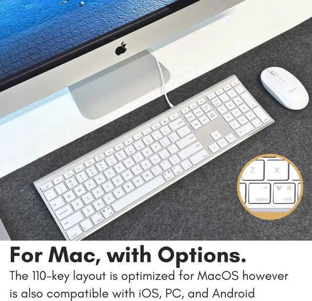 Alt view image 3 of 7 - Macally USB C Keyboard (Upgraded) - Dual USB A + C Plug - Wired Keyboard for Mac - Ultra Slim, 20 Shortcuts, 110 Scissor Keys - for MacBook Pro/Air, Mac Mini, iMac, iPad - Silver
