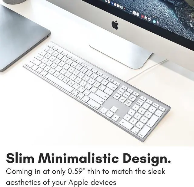 Alt view image 4 of 7 - Macally USB C Keyboard (Upgraded) - Dual USB A + C Plug - Wired Keyboard for Mac - Ultra Slim, 20 Shortcuts, 110 Scissor Keys - for MacBook Pro/Air, Mac Mini, iMac, iPad - Silver