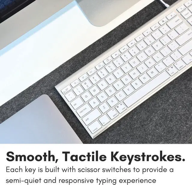 Alt view image 5 of 7 - Macally USB C Keyboard (Upgraded) - Dual USB A + C Plug - Wired Keyboard for Mac - Ultra Slim, 20 Shortcuts, 110 Scissor Keys - for MacBook Pro/Air, Mac Mini, iMac, iPad - Silver