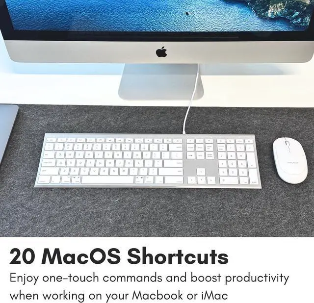 Alt view image 6 of 7 - Macally USB C Keyboard (Upgraded) - Dual USB A + C Plug - Wired Keyboard for Mac - Ultra Slim, 20 Shortcuts, 110 Scissor Keys - for MacBook Pro/Air, Mac Mini, iMac, iPad - Silver