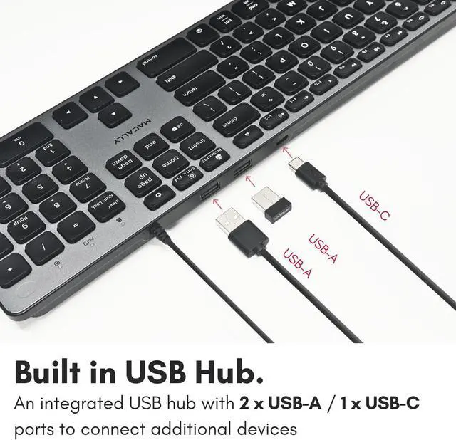 Alt view image 4 of 7 - Macally Wired Keyboard for Mac with USB Hub (2X USB-A / 1x USB-C) - Compatible Backlit Apple Keyboard with Dual Interface - Auto OS Detection for Mac, MacBook Pro/Air, iMac, PC, Android, iPad, iOS