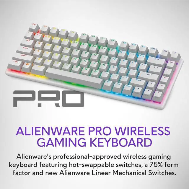 Alt view image 2 of 7 - Alienware Pro Wireless Gaming Keyboard - Bluetooth 5.1/2.4 GHz Radio Frequency Connectivity, Linear Mechanical, Hot-swappable switches, Tri Mode connectivity, Adjustable Height - Lunar Light