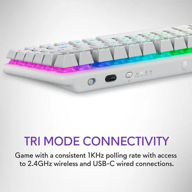 Alt view image 7 of 7 - Alienware Pro Wireless Gaming Keyboard - Bluetooth 5.1/2.4 GHz Radio Frequency Connectivity, Linear Mechanical, Hot-swappable switches, Tri Mode connectivity, Adjustable Height - Lunar Light