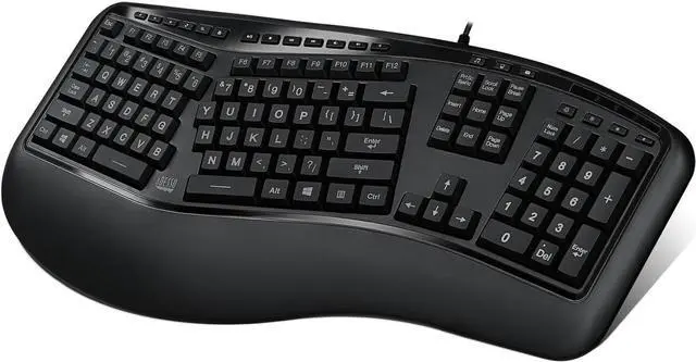 Alt view image 2 of 6 - Adesso Tru-Form 150 3-Color Illuminated USB Ergonomic Keyboard AKB-150EB