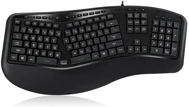 Alt view image 4 of 6 - Adesso Tru-Form 150 3-Color Illuminated USB Ergonomic Keyboard AKB-150EB