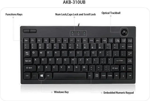 Alt view image 7 of 7 - Adesso AKB-310UB Mini Trackball USB Keyboard (AKB-310UB)