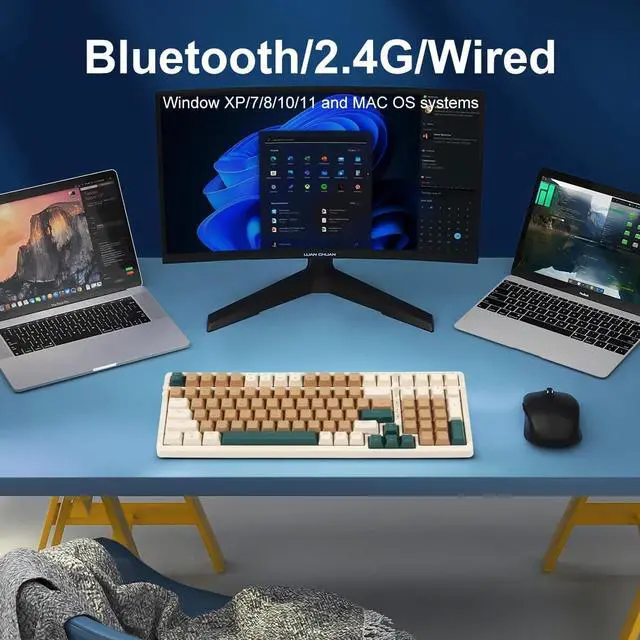 Alt view image 6 of 7 - Wireless Mechanical Keyboard, Triple Mode 2.4G/USB-C/BT Gaming Keyboards 100 Keys Backlit Red Switch Keyboard | Rechargeable Mechanical Gaming Keyboards (Brown Combo Red Switch)