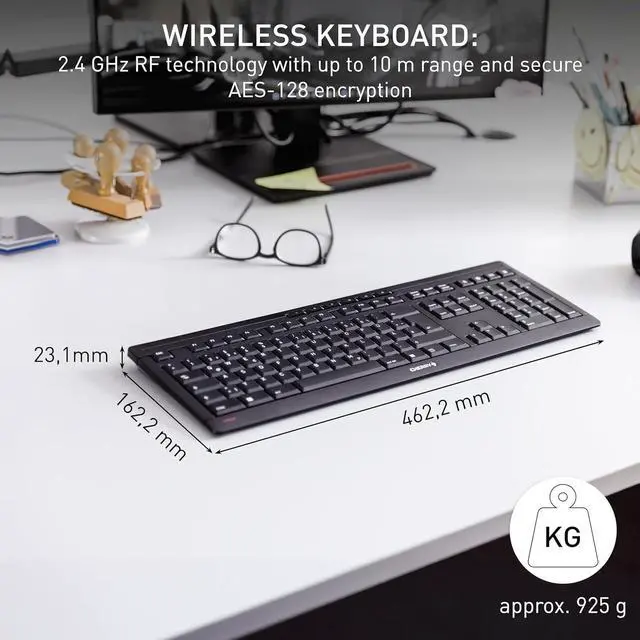 Alt view image 2 of 7 - Cherry Stream Wireless Keyboard with SX Scissors Mechanism, Slim Yet Full Size QWERTY Ergo Friendly with Number Pad, Thin Design with Quiet keystroke for use at Home Office or Work. Black